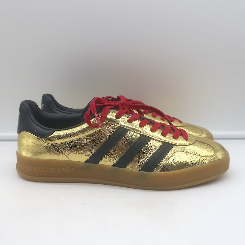Gucci x Adidas Gazelle Low Top Sneakers Metallic Gold Leather Size 7.5 NEW