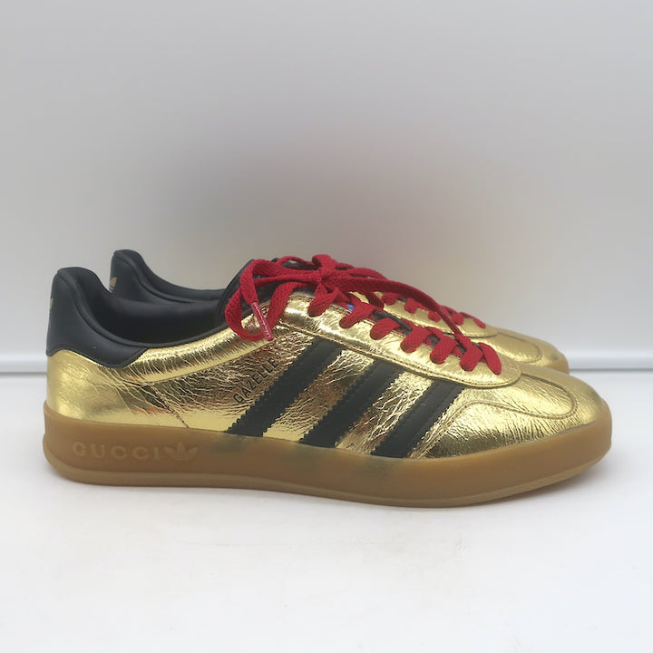Gucci x Adidas Gazelle Low Top Sneakers Metallic Gold Leather Size 7.5 NEW