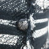 Chanel 08P Striped Fringed Tweed Jacket Black/Silver Cotton-Blend Size 38