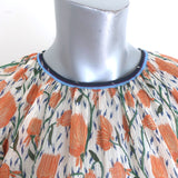 Chloe Tulip Print Puff Sleeve Blouse Cream/Orange Cotton-Silk Size 40