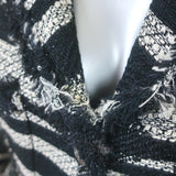 Chanel 08P Striped Fringed Tweed Jacket Black/Silver Cotton-Blend Size 38