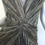 MISA Ava Metallic Striped Twist-Front Midi Dress Gold Size Extra Small