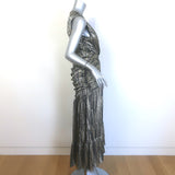 MISA Ava Metallic Striped Twist-Front Midi Dress Gold Size Extra Small