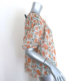 Chloe Tulip Print Puff Sleeve Blouse Cream/Orange Cotton-Silk Size 40