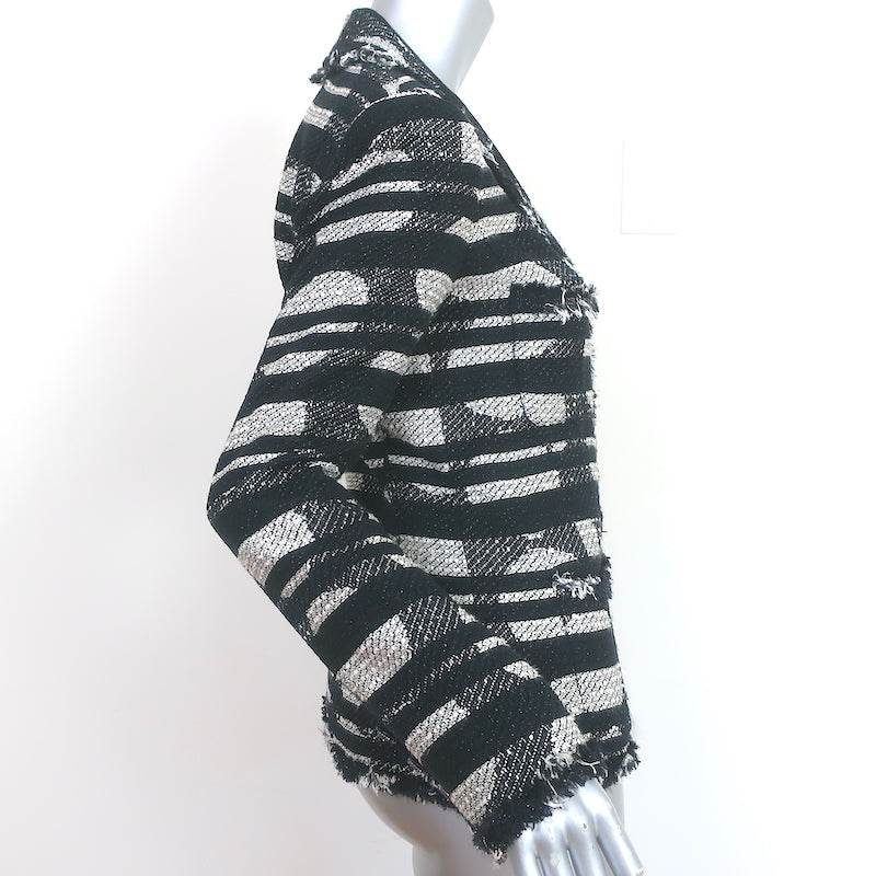 Chanel 08P Striped Fringed Tweed Jacket Black/Silver Cotton-Blend Size 38