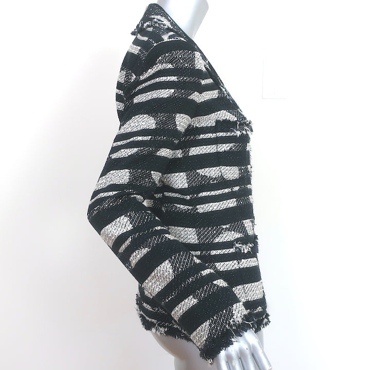 Chanel 08P Striped Fringed Tweed Jacket Black/Silver Cotton-Blend Size 38