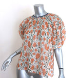 Chloe Tulip Print Puff Sleeve Blouse Cream/Orange Cotton-Silk Size 40