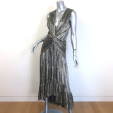 MISA Ava Metallic Striped Twist-Front Midi Dress Gold Size Extra Small
