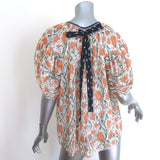 Chloe Tulip Print Puff Sleeve Blouse Cream/Orange Cotton-Silk Size 40