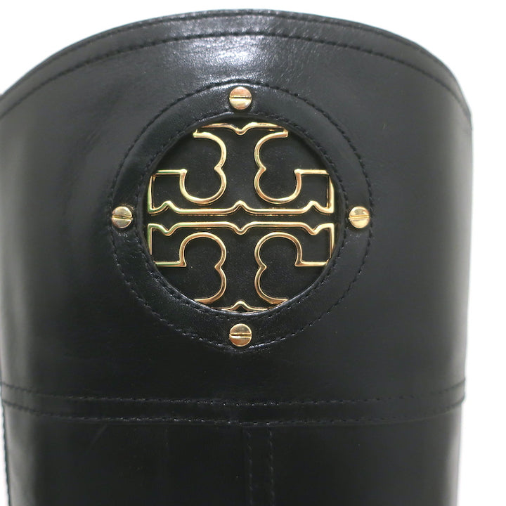 Tory Burch Kiernan Logo Riding Boots Black Leather Size 8