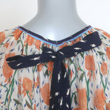 Chloe Tulip Print Puff Sleeve Blouse Cream/Orange Cotton-Silk Size 40