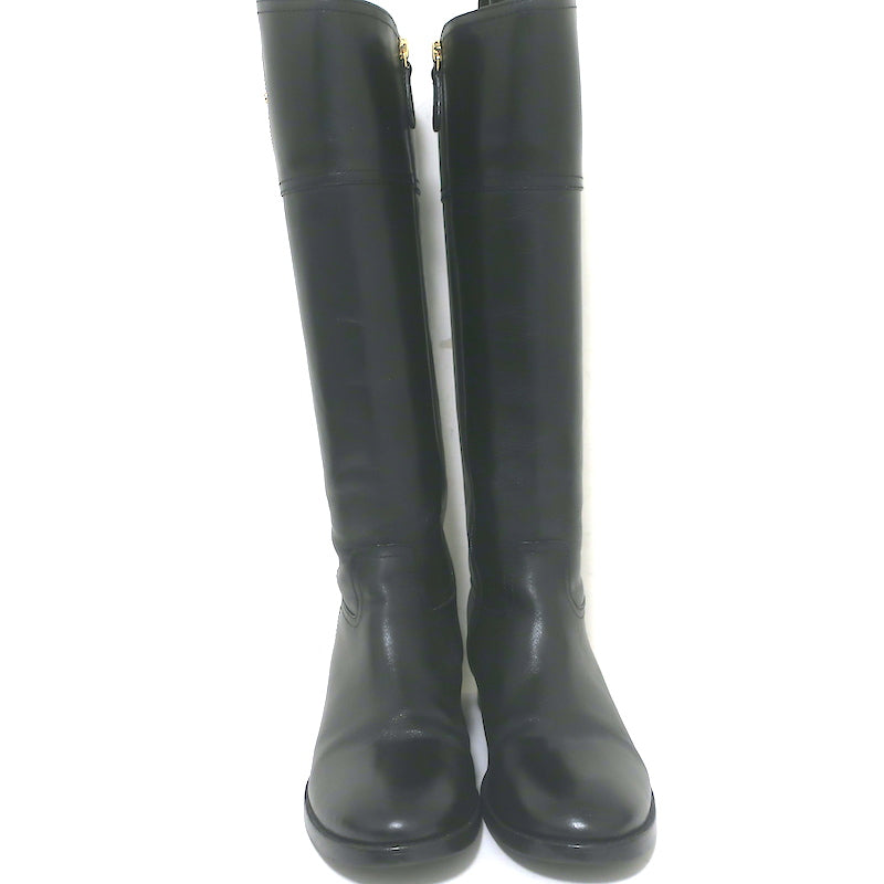 Tory Burch Kiernan Logo Riding Boots Black Leather Size 8