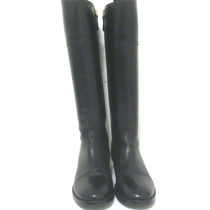 Tory Burch Kiernan Logo Riding Boots Black Leather Size 8