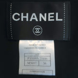 Chanel 08P Striped Fringed Tweed Jacket Black/Silver Cotton-Blend Size 38