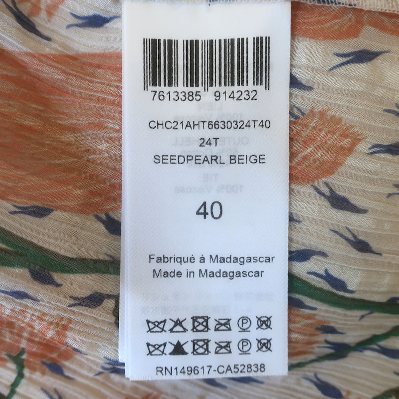 Chloe Tulip Print Puff Sleeve Blouse Cream/Orange Cotton-Silk Size 40