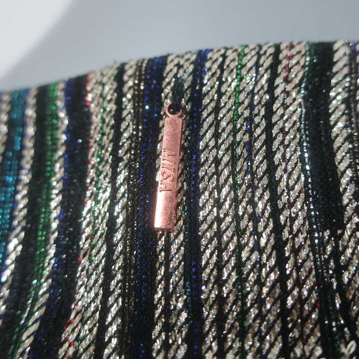 MISA Ava Metallic Striped Twist-Front Midi Dress Gold Size Extra Small