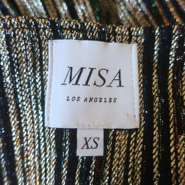 MISA Ava Metallic Striped Twist-Front Midi Dress Gold Size Extra Small
