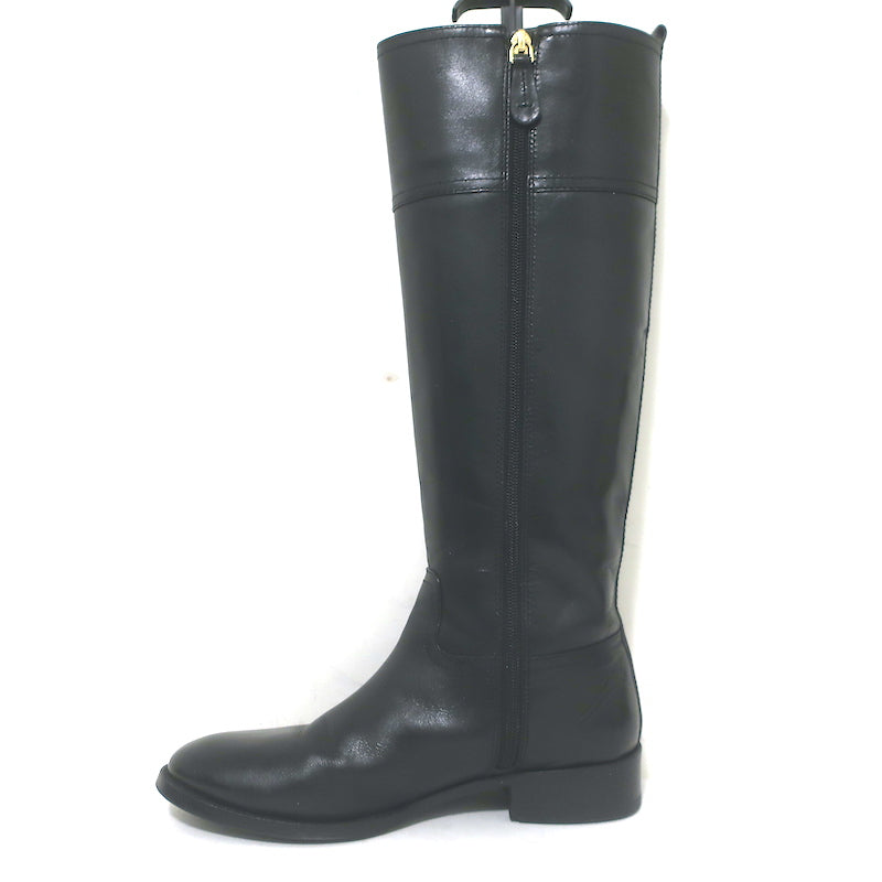 Tory Burch Kiernan Logo Riding Boots Black Leather Size 8