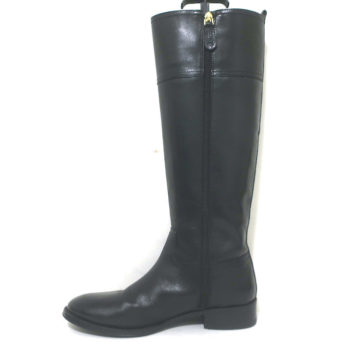 Tory Burch Kiernan Logo Riding Boots Black Leather Size 8