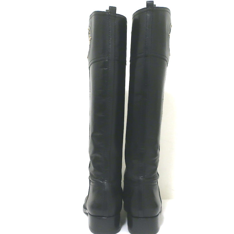Tory Burch Kiernan Logo Riding Boots Black Leather Size 8