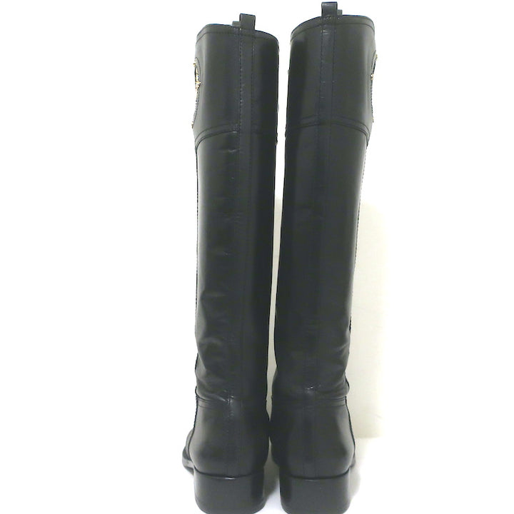Tory Burch Kiernan Logo Riding Boots Black Leather Size 8