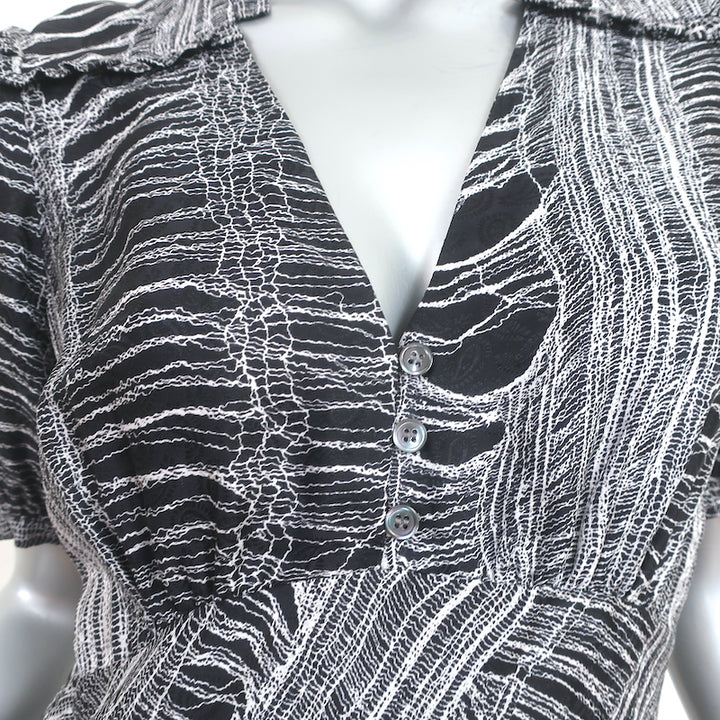 Raquel Allegra Bella Midi Dress Black &amp; White Shred Print Silk-Blend Size 0 NEW