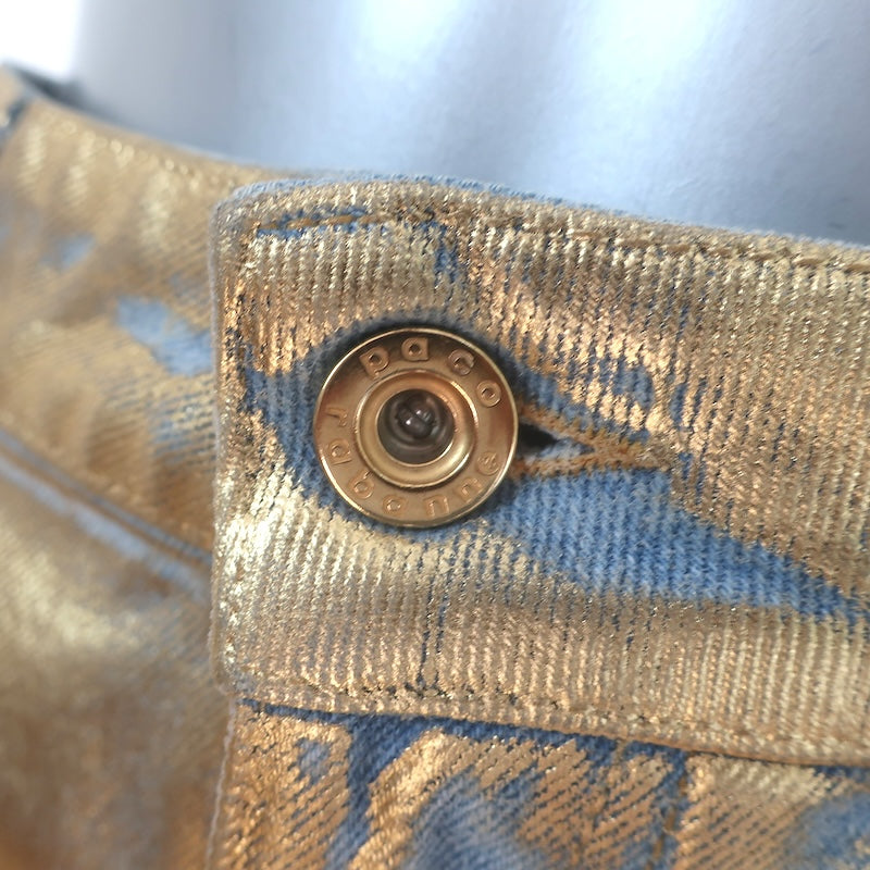 Paco Rabanne Metallic-Coated Denim Mini Skirt Gold Size 40
