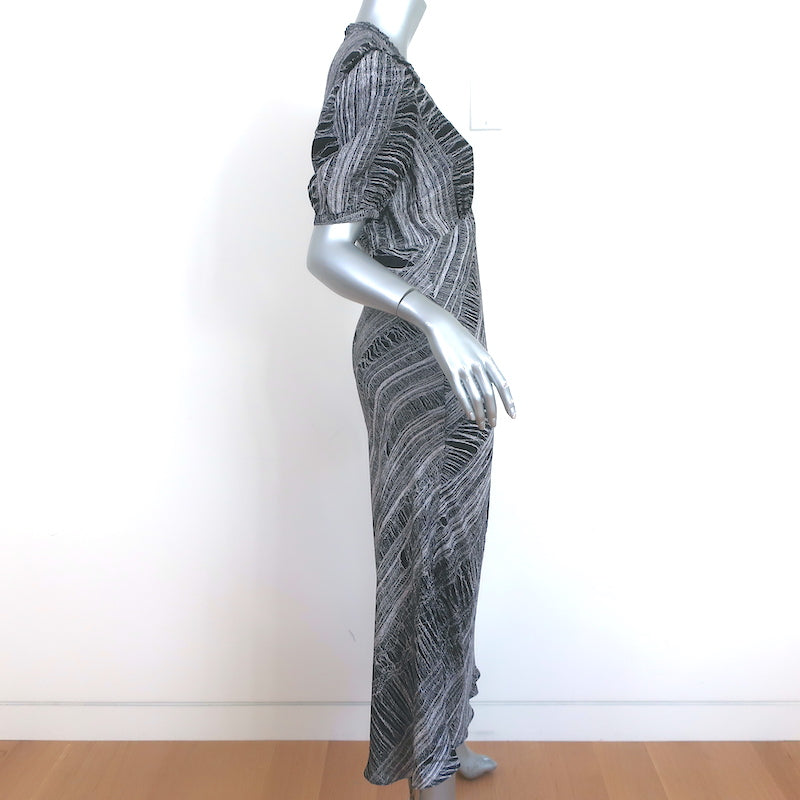 Raquel Allegra Bella Midi Dress Black &amp; White Shred Print Silk-Blend Size 0 NEW