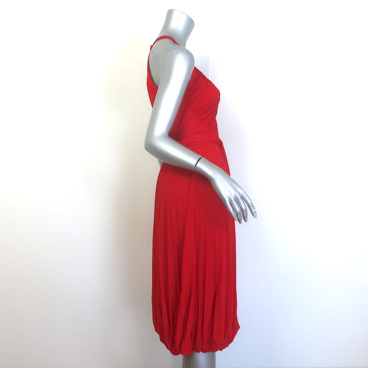 Donna Karan Tie-Waist Bubble Hem Dress Poppy Red Stretch Jersey Size Petite NEW