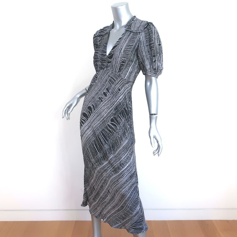 Raquel Allegra Bella Midi Dress Black &amp; White Shred Print Silk-Blend Size 0 NEW