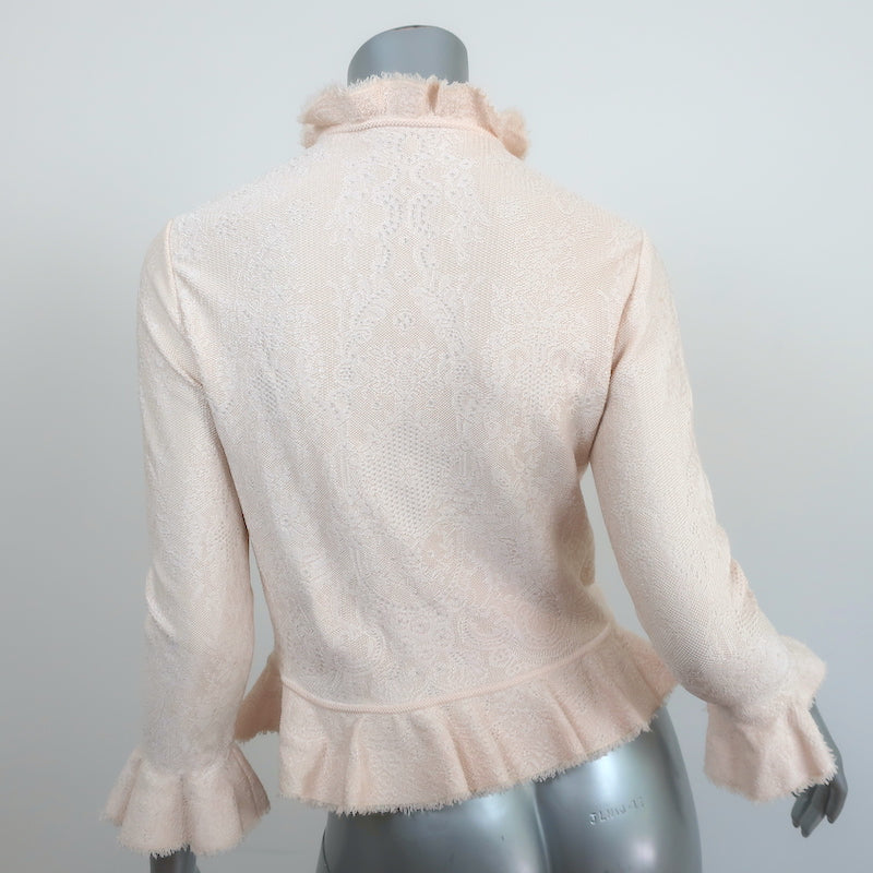 Alexander McQueen Ruffled Jacquard Jacket Ivory Silk-Blend Size Medium
