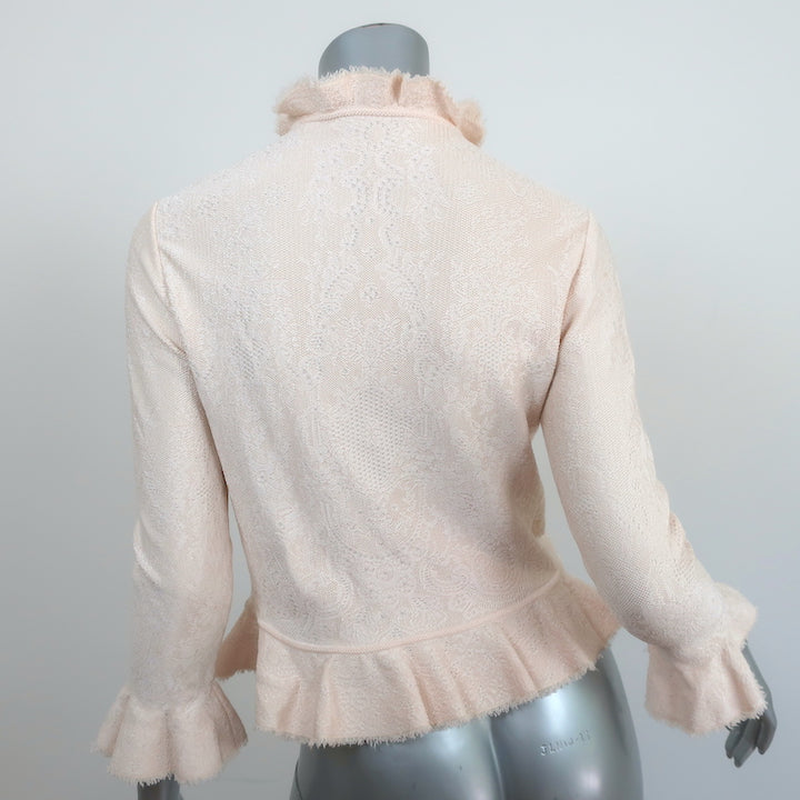 Alexander McQueen Ruffled Jacquard Jacket Ivory Silk-Blend Size Medium
