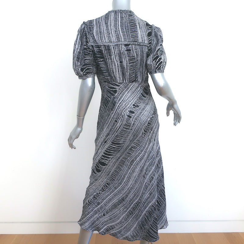 Raquel Allegra Bella Midi Dress Black &amp; White Shred Print Silk-Blend Size 0 NEW