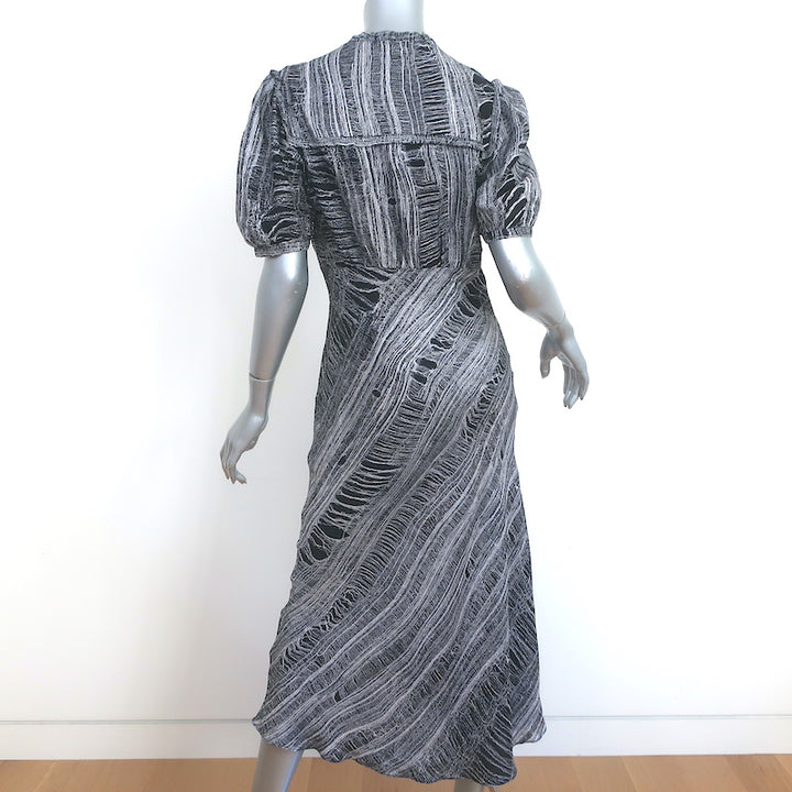 Raquel Allegra Bella Midi Dress Black &amp; White Shred Print Silk-Blend Size 0 NEW