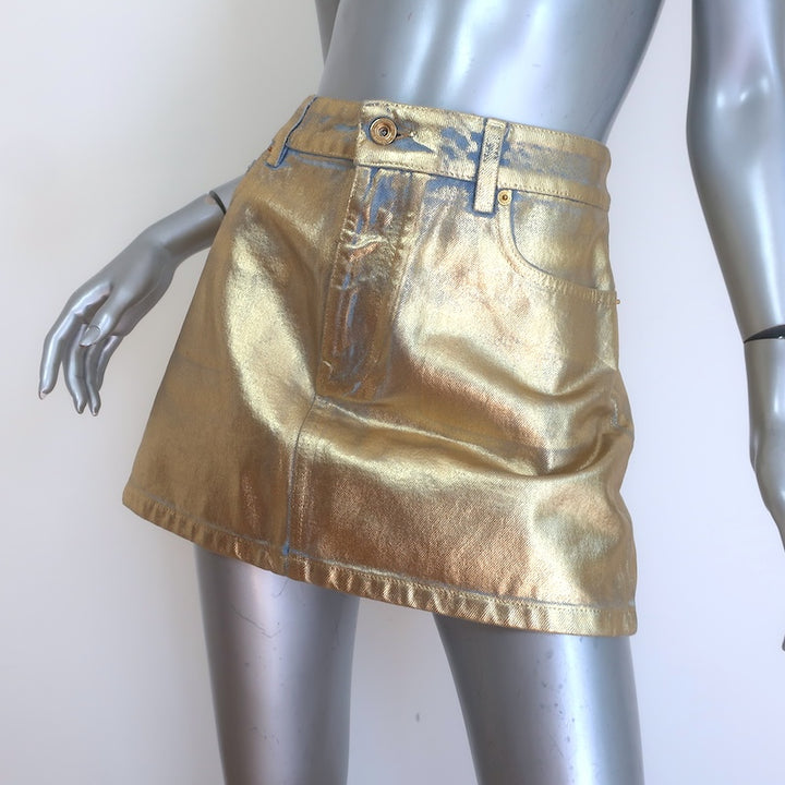 Paco Rabanne Metallic-Coated Denim Mini Skirt Gold Size 40