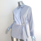 Sandro Maddly Belted Shirt Blue Striped Cotton Size 0 Long Sleeve Top