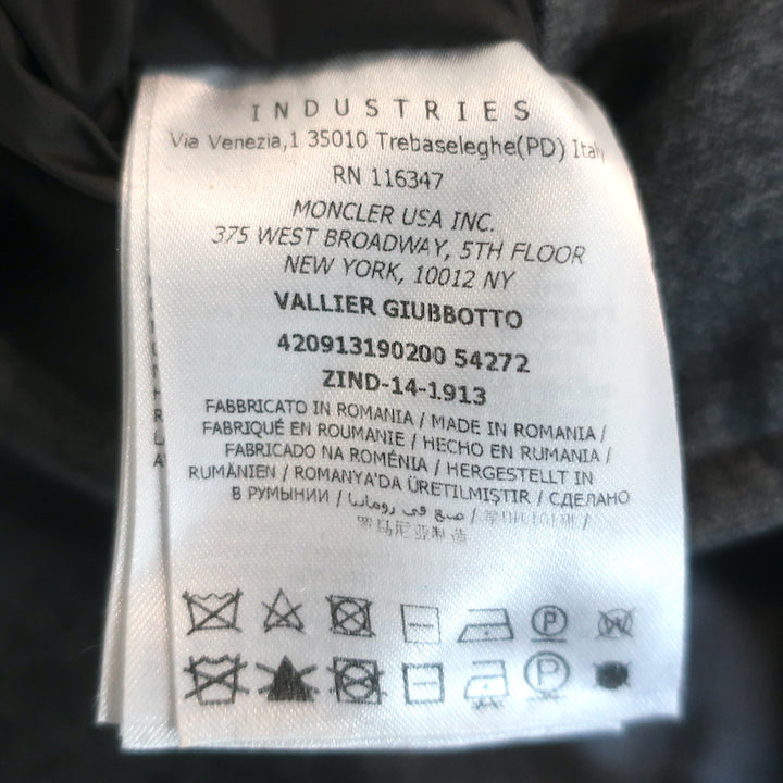 Moncler Vallier Quilted Down Coat Gray Wool Size 7