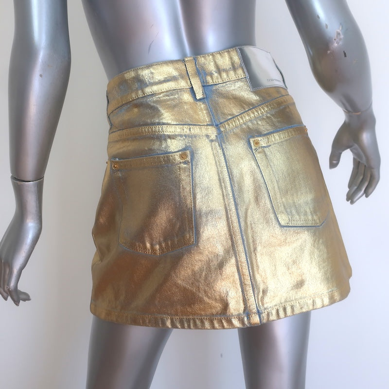 Paco Rabanne Metallic-Coated Denim Mini Skirt Gold Size 40