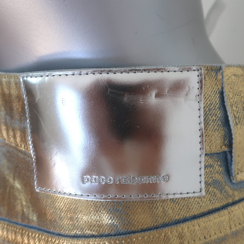 Paco Rabanne Metallic-Coated Denim Mini Skirt Gold Size 40