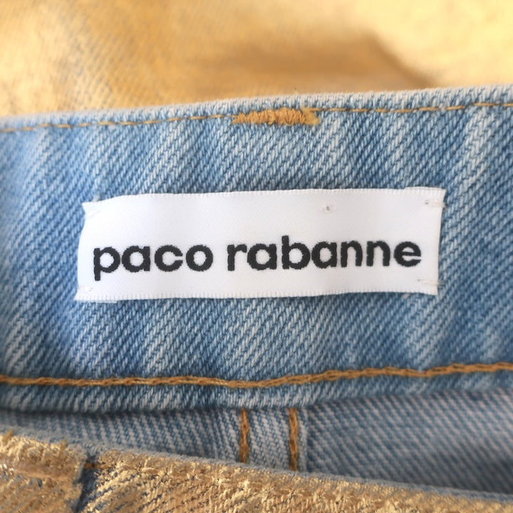 Paco Rabanne Metallic-Coated Denim Mini Skirt Gold Size 40