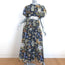 SIR Cutout Puff Sleeve Maxi Dress Lilian Navy Floral Print Linen-Silk Size 0