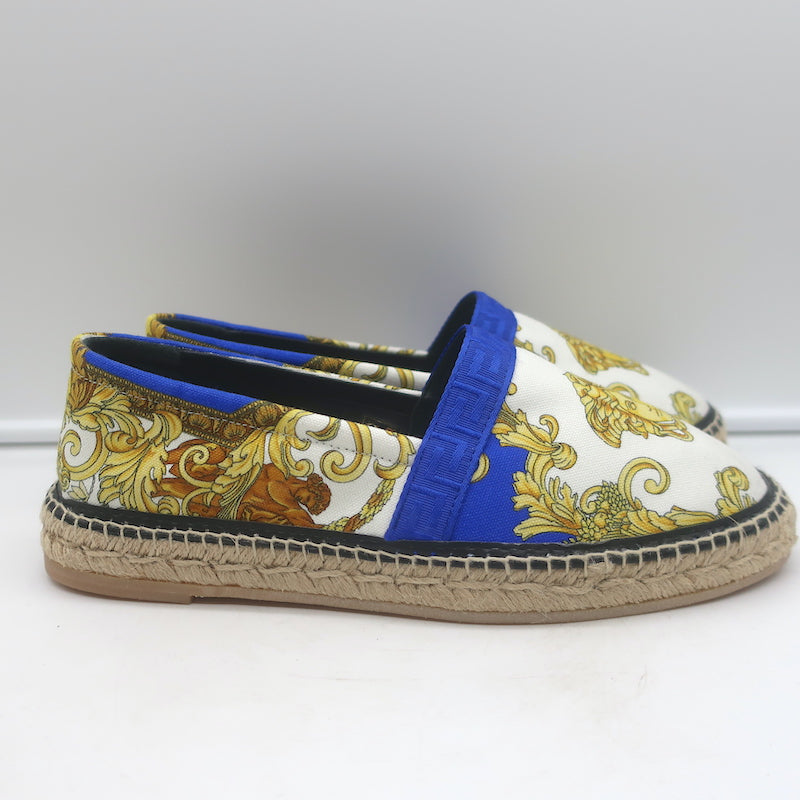 Versace Medusa Renaissance Espadrilles Cream/Blue Canvas Size 41 NEW