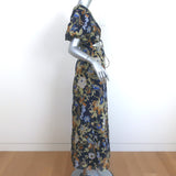 SIR Cutout Puff Sleeve Maxi Dress Lilian Navy Floral Print Linen-Silk Size 0