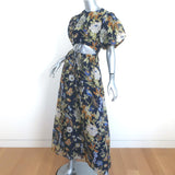 SIR Cutout Puff Sleeve Maxi Dress Lilian Navy Floral Print Linen-Silk Size 0