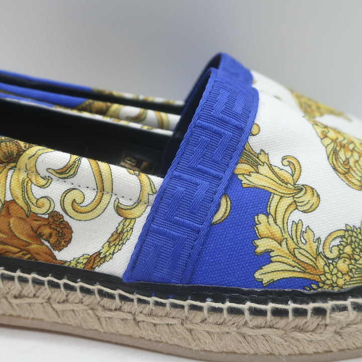 Versace Medusa Renaissance Espadrilles Cream/Blue Canvas Size 41 NEW