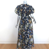 SIR Cutout Puff Sleeve Maxi Dress Lilian Navy Floral Print Linen-Silk Size 0