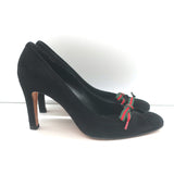 Gucci Web Bow Keyhole Pumps Black Suede Size 8
