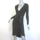 Michael Kors Zipped Wrap-Effect Dress Dark Brown Stretch Jersey Size 0
