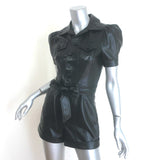 Alice + Olivia Leonie Puff Sleeve Vegan Leather Romper Black Size 2 NEW