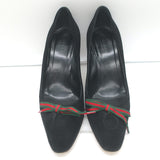 Gucci Web Bow Keyhole Pumps Black Suede Size 8